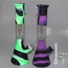 11.42 inch Silicone Bongs hookah 10 Colors With Glas sets Water Pipes Unbreakable Bubbler Glass beaker Bong ashcatcher
