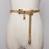 Bälten 2022 Gold Chain Belt Lock Metal for Women Cuban Key Chains Silver Punks Dress Waistband Long Ketting Riem Cummerbunds