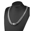 Chains Silver Color Men Cuban Link Chain White 14mm Wide Stainless Steel Curb Necklace Or Bracelet With Diamond Choker 7 5-30&quot252d