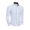 Designs Men Stand Collar Shirt Long Sleeve Turn Down Collar Slim Pure Colors Solid Fit Business Shirts Male Style Tops