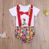 0-18m Sommarbarn Born Baby Boy 1st Birthday Clothes Set Bow Tie Gentleman Suit One Letter Romper Total Outfits 210515