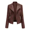 Women's Jackets Women's Chaqueta Cuero Mujer Leather Jacket Women Ladies Lapel Motor Coat Zip Biker Short Punk Cropped Tops Veste En