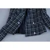가을과 겨울 여성의 기질 격자 무늬 트위드 정장 치마 2 피스 고품질 사무실 높은 허리 전문 착용 210527