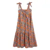 Vintage chic sleeveless women dress summer camisole floral print lady long Fashion casual female 210430