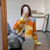 Retro sunset oil painting knit sweater autumn women's thin lapel long-sleeved cardigan slim top 210520