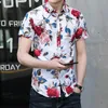 Camicia hawaiana da uomo Casual da uomo Camicie con bottoni da spiaggia a maniche corte con stampa floreale a rose rosse rosse Plus Size 5XL 6XL 7XL 210412