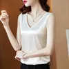 Chalecas de seda para mujer sin mangas camisas sólidas con cuello en V cuello y blusas Oficina estilo estilo de verano Satin Satin Shirt Blusas 13376 210508