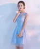 2021 Sweet Lace Homecoming Dresses Sheer Short Sleeve Jewel Light Sky Blue Mini Prom Graduation Dress Juniors Party Foraml Gowns Tulle