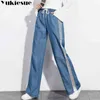 Hollow out jeans for women trousers large sizes lace spliced sexy straight denim jeans female pants women's jeans femme mujer 210519