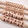 Christmas Engraved Roller Reindeer Snowflake Embossing Rolling Pin For Cookies Tools Noodle Biscuit Fondant Cake Printing Mold 211008