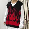 Femme pull en tricot gilet automne Ins Hit couleur flamme pull sans manches gilet haut coréen lâche hommes femmes gilets tricotés 211014