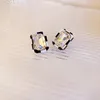 2021 New Trendy Lattice Square Clear Crystal Stud Earrings For Women Korean Style Jewelry Wholesale