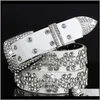 Fashion Luxury Designer Diamond Zircon Crocodile Leather Belt For Female Women Elegant White Color 110Cm 36 Ft Aq2K5 Belts Ias9V