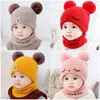 2 шт. Newborn Baby Hats Hats Малыш Шляп Шарф набор зимний шанс с милыми Pompon Baby Hats Теплый капот Cap Fit для 0-24 месяцев Y21111