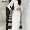 Coréen plissé conception tempérament Robe femmes O cou à manches longues unique poitrine Vestidos taille haute hanche maigre fendu Robe 210422