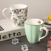 Europa bone china mokken grote capaciteit 420ml creatieve pastorale bloem thee kop kantoor melk koffiemok keramisch huis drinkware 210804