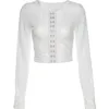 T-shirt Femme 2022 Femmes Mode Vêtements Dentelle Creux Out Blanc Vintage Manches longues à manches longues Crop Top Femme T-shirts