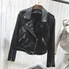 Silver Leather Jacket Kvinnor Metallic Motorcykel Kort Jackor Lapel Zipper Biker Coat Soft Ladies Punk Streetwear 211007