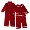 Pyjamas barn grossist barn kläder tomt sovkläder bomull pijama jul ruffle frill toddler girl pyjamas set 211109