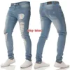 Män Jeans Ripped Hole Slim Fit Casual Mens Steet Wear Distressed Pencil Byxor Svart Ljus Blå Denim Trousers Full Length Pant 211120