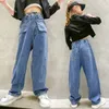Teen -Student Autumn Dzieci Dżinsowe dżinsy dla dziewcząt Spodnie 6 8 10 12 14 lat Elastyczne Talii Dzieci spodnie 210331