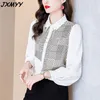 Camicia nera stile retrò Hong Kong da donna camicia a maniche lunghe con stampa lettera primavera design top di nicchia JXMYY 210412