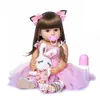 55 cm npk bebe pop herboren peuter meisje roze prinses baty speelgoed zeer zachte volledige lichaam siliconen meisje pop q0910