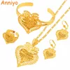 Anniyo Heart Dubai Set di gioielli Collane etiopi Orecchini Anello Bangle Colore oro africano Matrimonio arabo Dote della sposa # 020506 H1022