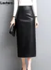 تنورات Lautaro Long Black Pencil Leather Skirt Women with Side Slit High Weist بالإضافة إلى حجم MIDI FAUX لـ 4XL 5XL 6XL