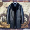 Men's Leather & Faux Winter Mens Long Biker Real Trench Coat Luxury Street Wool Warm Overcoat Slim Single Breasted Business Casual Outerwear