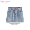 Aelegantmis Frühling Sommer Mode High Street Frauen Denim Rock Patchwork Taille Damen Streetwerr Casual Kurze Röcke 210607