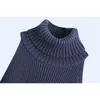 Evfer Autumn Fashion Lady Off Shoulder Za Blue Knitted Turtleneck Pullover Tops Women Casual Long Sleeve Black Long Sweater Chic Y1110