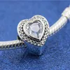 Perlina a forma di cuore d'amore scintillante in argento sterling massiccio 925 adatta ai braccialetti con perline di fascino dei gioielli Pandora europei