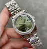 Klassische Damenuhr, Edelstahl-Armband, Saphirglas, verspiegelt, Diamantgrün, 31 mm Lünette, automatisches mechanisches Uhrwerk, Mädchenuhren, Geschenk