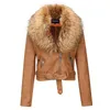 Geschallino Winter Damesjas Dikke Warme Faux Suede Korte Coat Afneembare Faux Bont Kraag Lederen Jassen Uitloper 211130