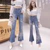 Retro Female Ankle Jean Pants Trousers Spring High Waist Flare Women Bell Bottom Denim Ladies Skinny 210514