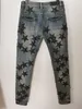 Jeans pour hommes pantalons longs en cuir maigre étoile à cinq branches Détruire la courtepointe trou déchiré créateur de mode jean Hommes Designers Clothes319Y