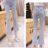 Printemps Flare Set Tarière Jeans Femme Denim Pantalon Vintage Femmes Vêtements Automne Taille Haute Pantalon Extensible 210520