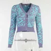 Y2K Ripple Print Sweter Cardigan Kobiety Z Długim Rękawem Przycisk Knitted Cardigan Crop Top V-Neck Cropped Cardigan Green Purple 211215