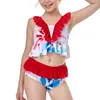 High Quality Girl Swimwear 2 Piece Suits Designer Swimsuit Children Cute Patchwork Print Bikini Set Fashion Kids Beachwear