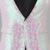 Pembe Pullu Glitter Blazer Ceket Erkek 1 Düğme Patchwork Yaka Parlak Blazers Erkek Parti Balo Sahne Giysileri Şarkıcılar için 210522