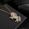 Mignon chat licorne pendentif collier pour femmes filles enfants mode coloré cristal dessin animé animaux colliers bijoux cadeaux