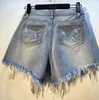 Pantaloncini di jeans con nappa di strass Bling Moda donna sexy Crystal Short Jean S-3XL Blu