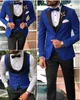Męskie garnitury Blazers Mężczyznę królewski niebieski i czarny groom smoking szal satynowy lapa drużb ślubny (preski kamizelki z muszką)