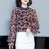 Elegant Spring Bees Print Blouse Women Casaul Plus Size Office Lady Clothes Long Sleeve Vintage Chiffon Tops Blusas 9030 50 210417