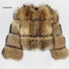 Kış Ceket Kadınlar Büyük Kabarık Yapay Kürk Sahte Rakun Kalın Sıcak Giyim Streetwear Yok Çıkarılabilir VesTo 211220