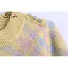 H.SA Women Spring and Pullovers Cute Plaid Jumpers Pink Yellow Kawaii Girls Chic Sweater Knitted Tops 210417