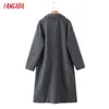 Tangada Women Winter Gray Thick Woolen Coats With Button Loose Long Sleeves Pocket Ladies Elegant OverCoat 2Z18 211130