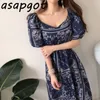 Robes Vintage Indie Folk Summer Square Col Lantern Sleeve Robe Femmes Broderie Jacquard Court Maxi Casual 210429