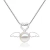 Dainty Pearl Heart Pendant Necklace Creative Angel Wings Silver Color Clavicle Choker Chain Fashion Wedding Party Jewelry G1206